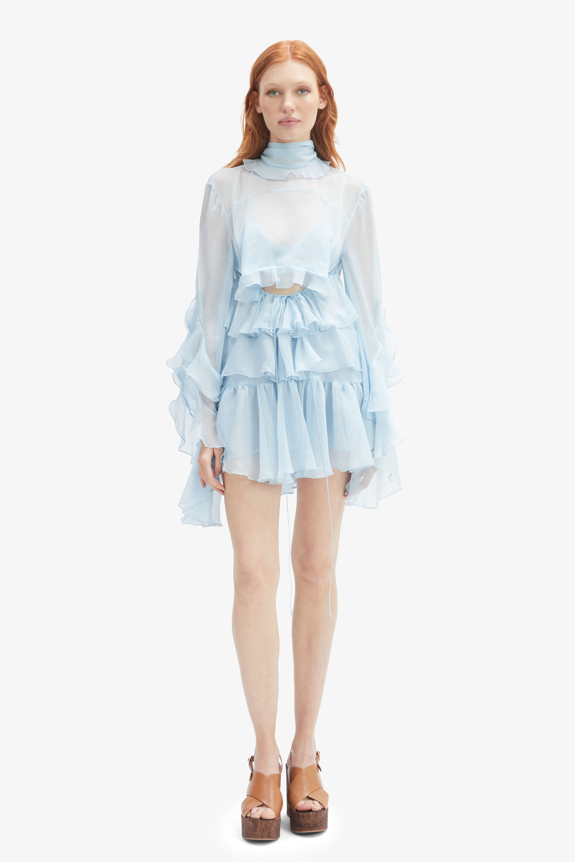KALYPSO MINI RUFFLE DRESS (BLUE SAFFIRE PRINT)