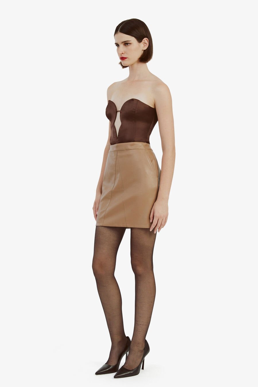 ALEXIS VEGAN LEATHER SKIRT in colour CAMEL