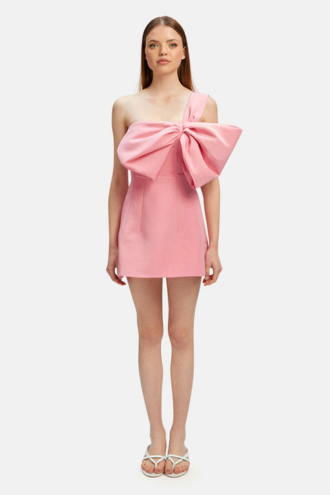 BELLA BOW MINI DRESS in colour CHALK PINK