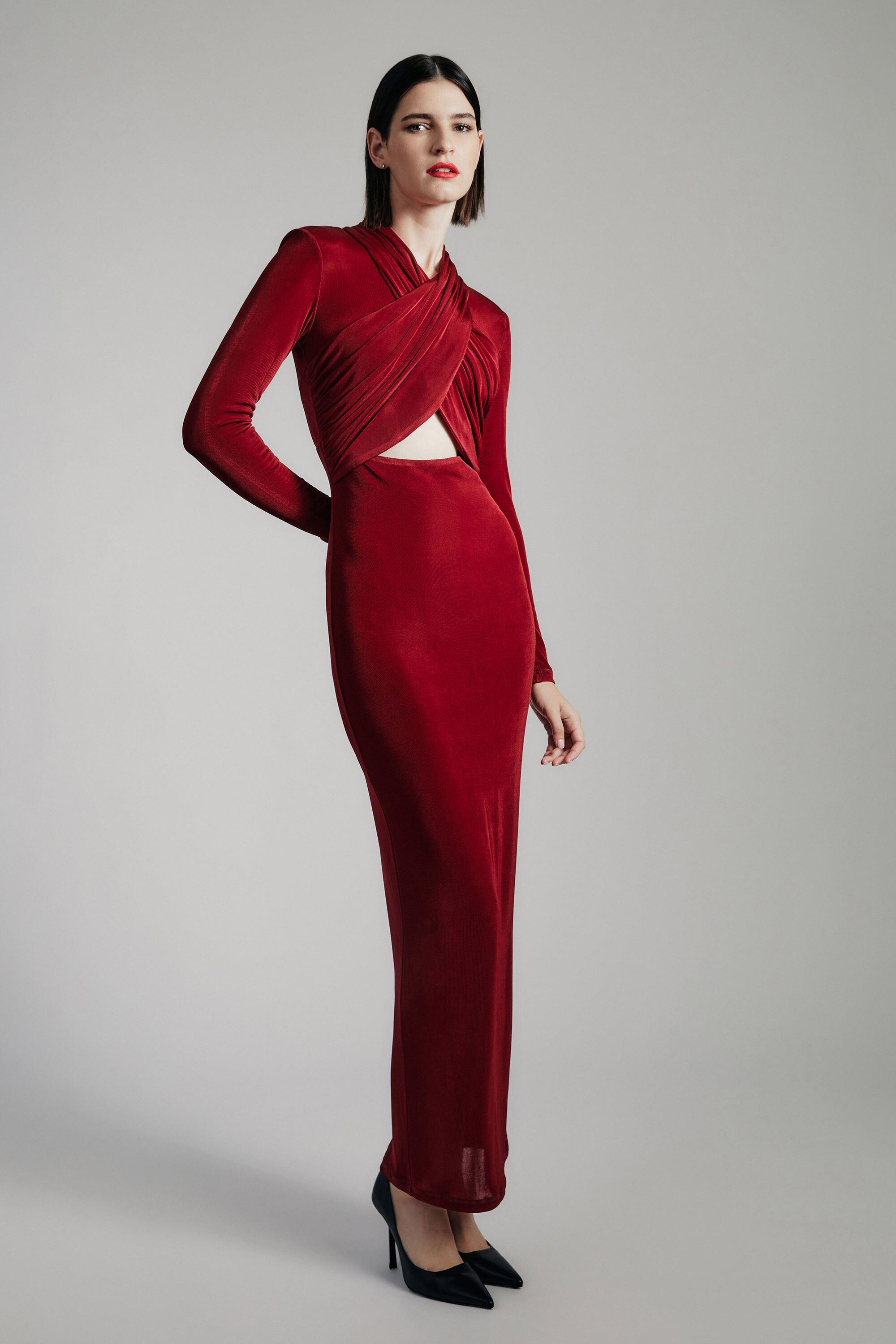 Reno Slinky Knit Dress In Burgundy Bardot