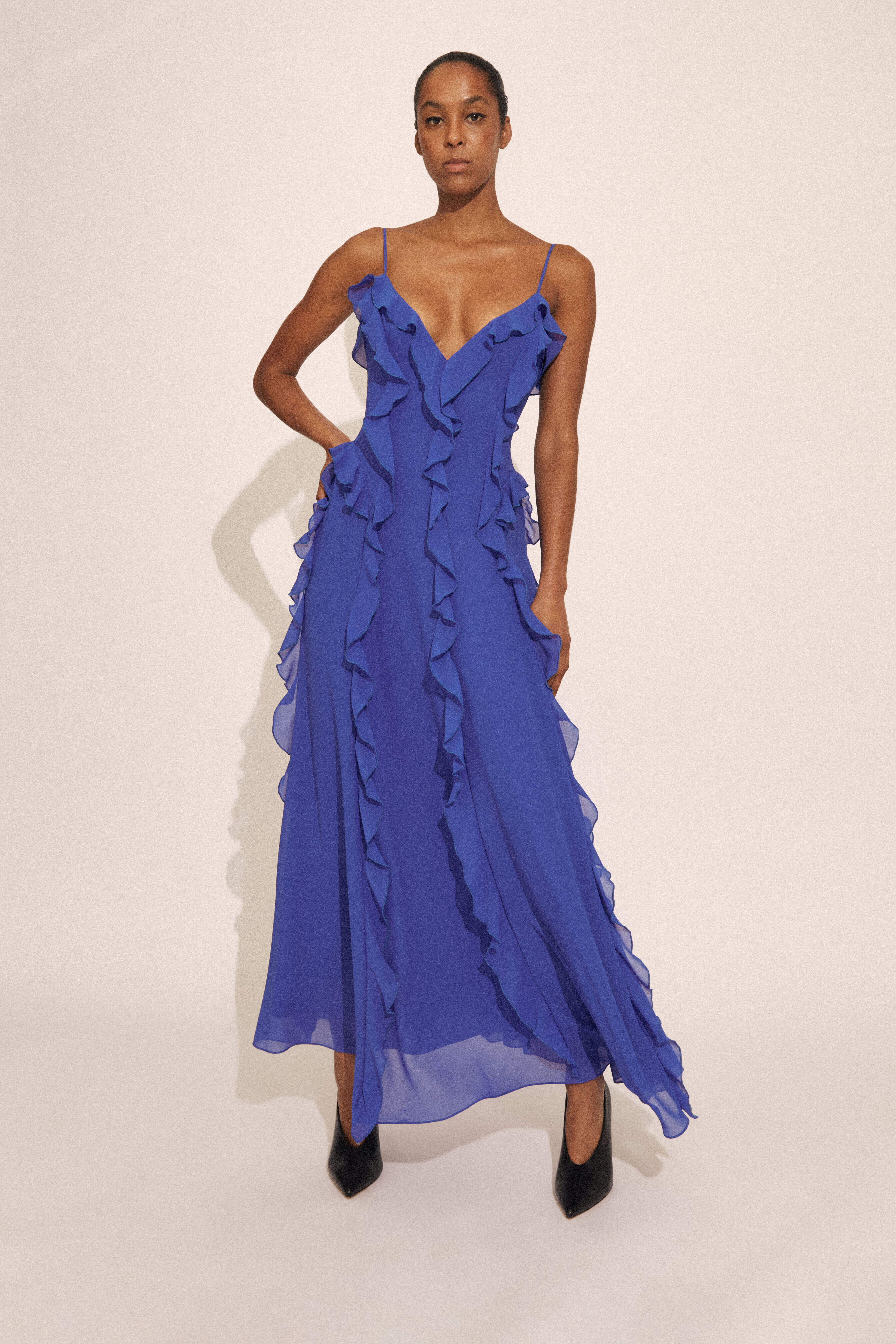 Veris Ruffle Maxi Dress In Electrc Bl | Bardot