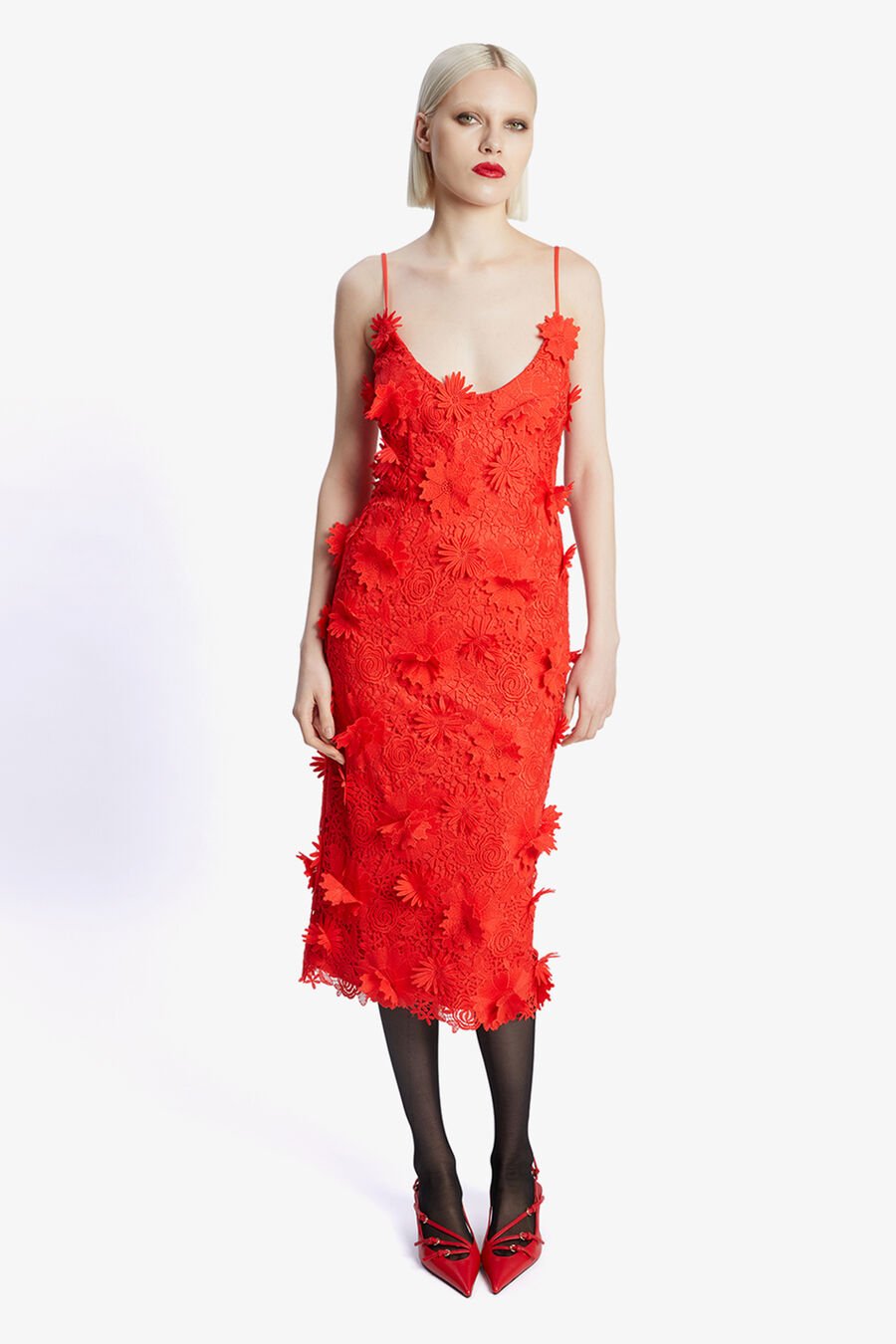 ADEI LACE MIDI DRESS in colour FIRE RED