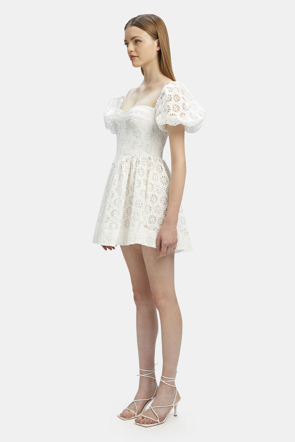 KIAH BRODERIE MINI DRESS in colour BRIGHT WHITE