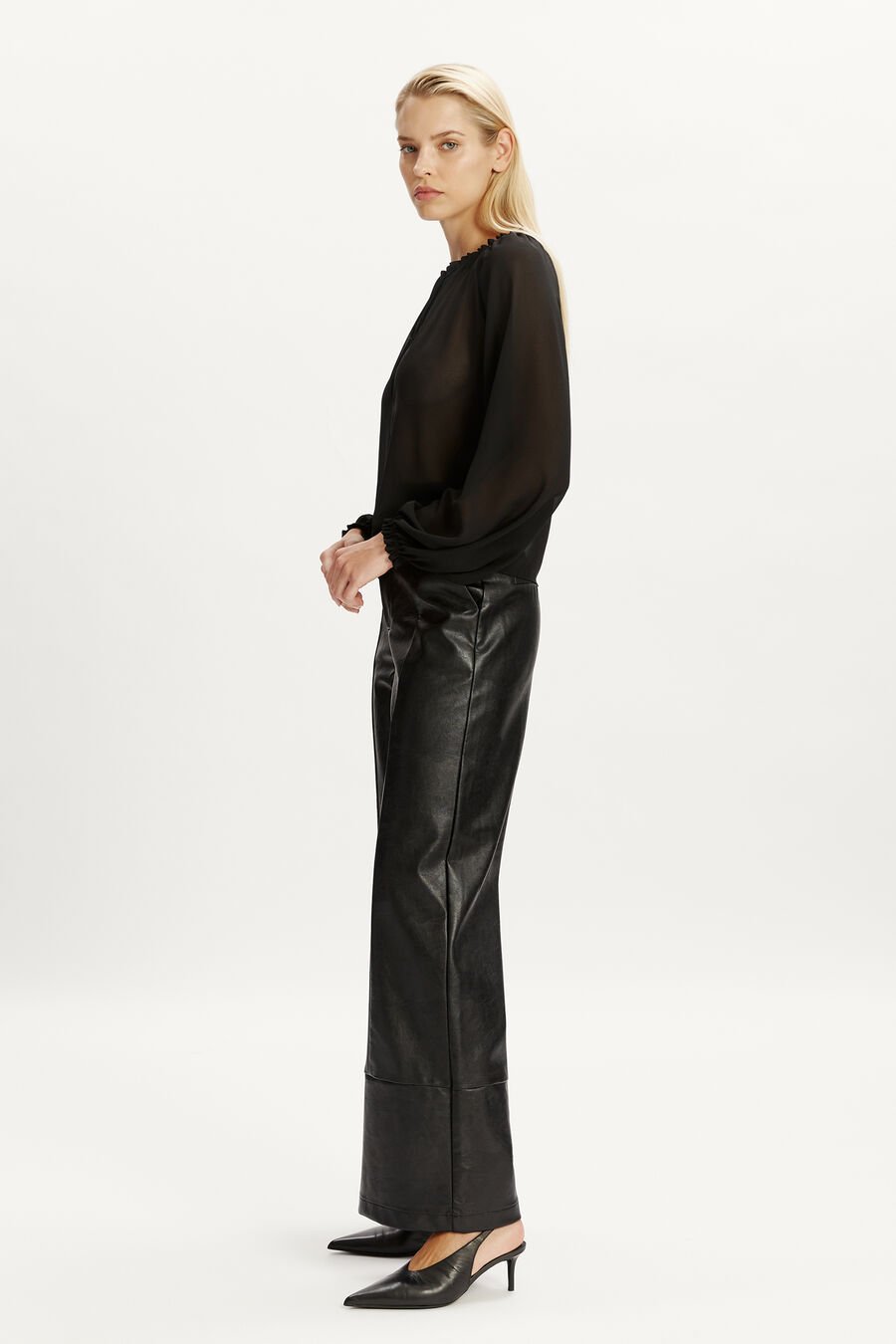 MARLOWE PU WIDE LEG PANT in colour BLACK