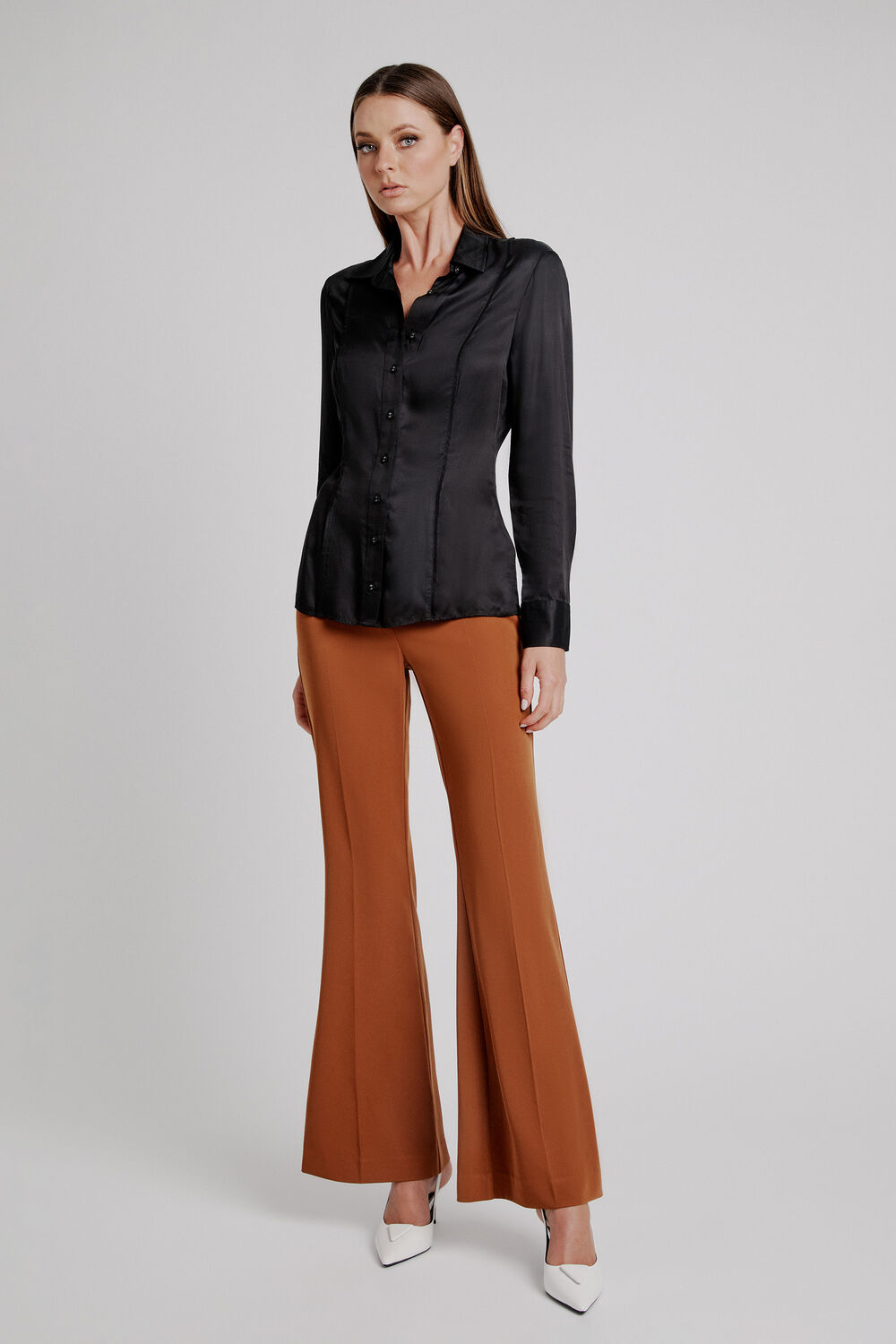 FITTED SATIN SHIRT in colour CAVIAR