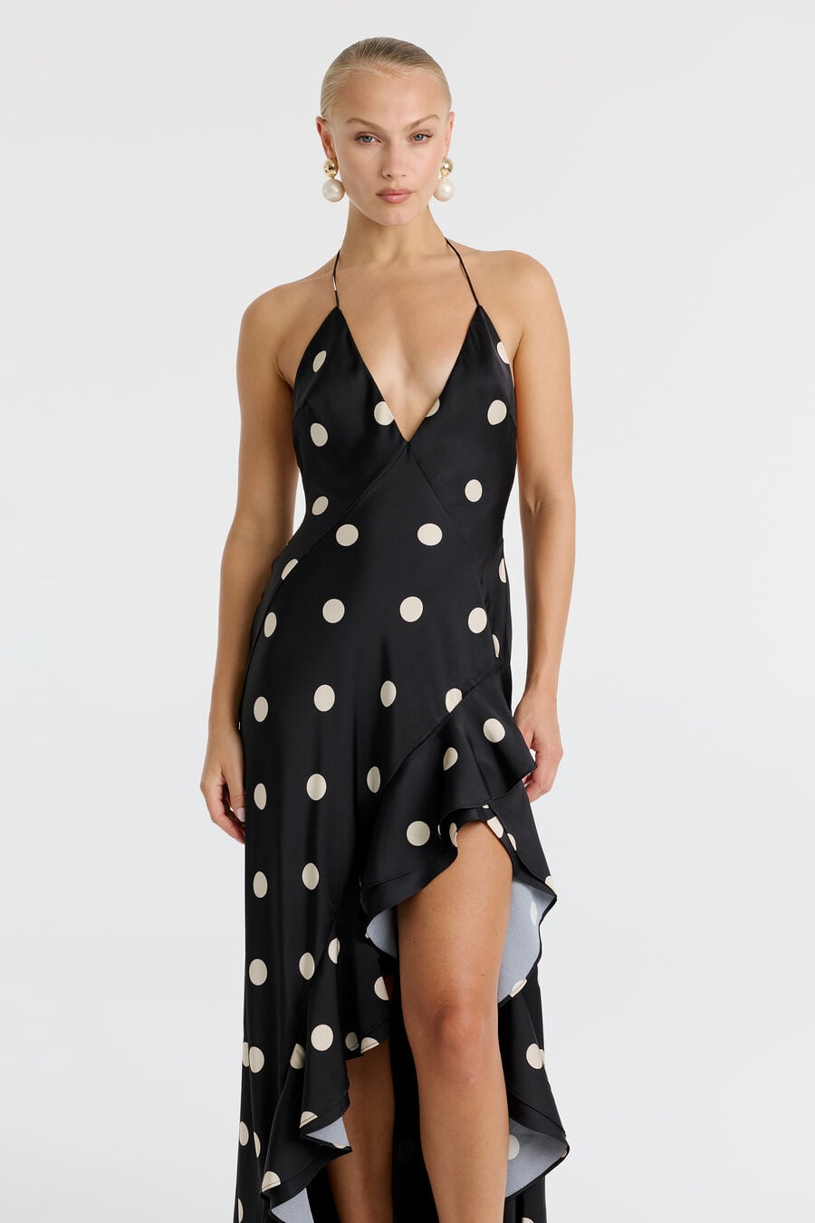 SELENE HALTER MAXI DRESS in colour Black & Ivory