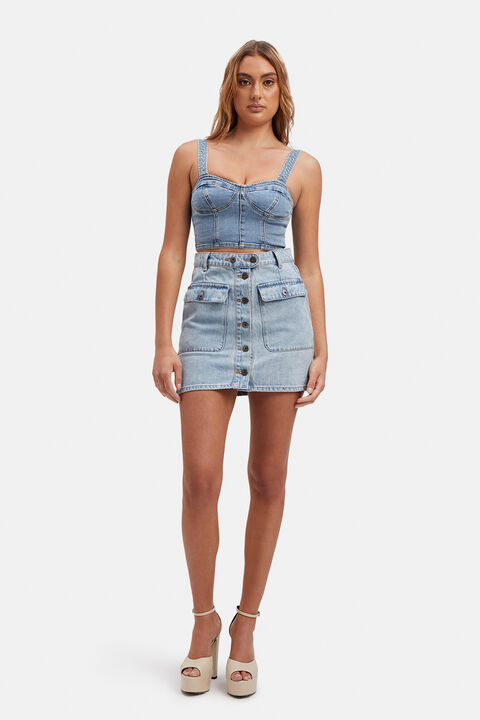 MYA BUTTON UP DENIM SKIRT in colour MIDNIGHT NAVY