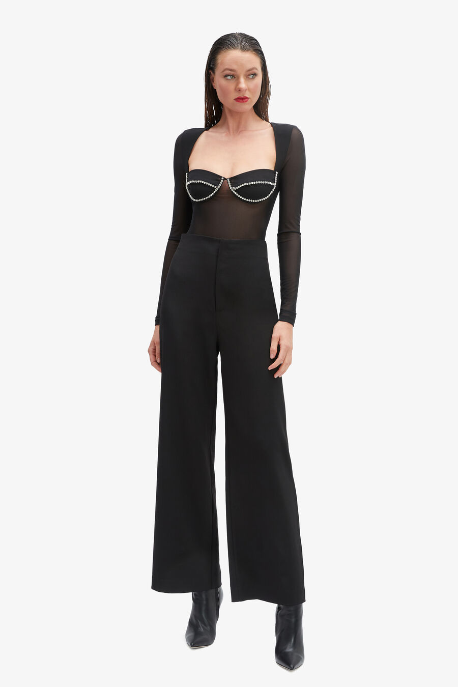 CARTER DIAMANTE BODYSUIT in colour BLACK