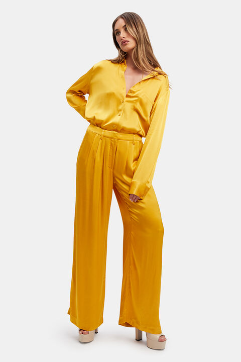 LENA SATIN SHIRT in colour PALE MARIGOLD