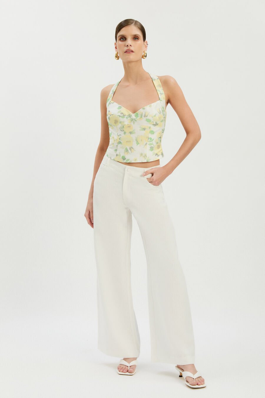 DESERAE HALTER NECK TOP in colour Yellow Floral