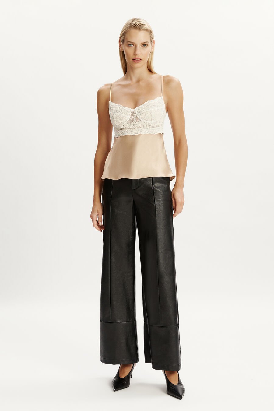 TZARIANA SATIN LACE CAMI in colour GOLDEN