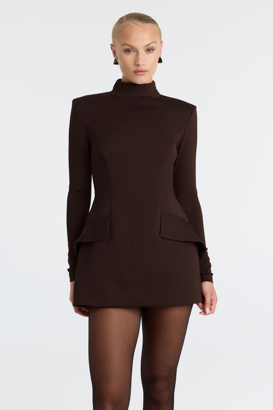 LIZET LONG SLEEVE MINI DRESS in colour Dark Chocolate