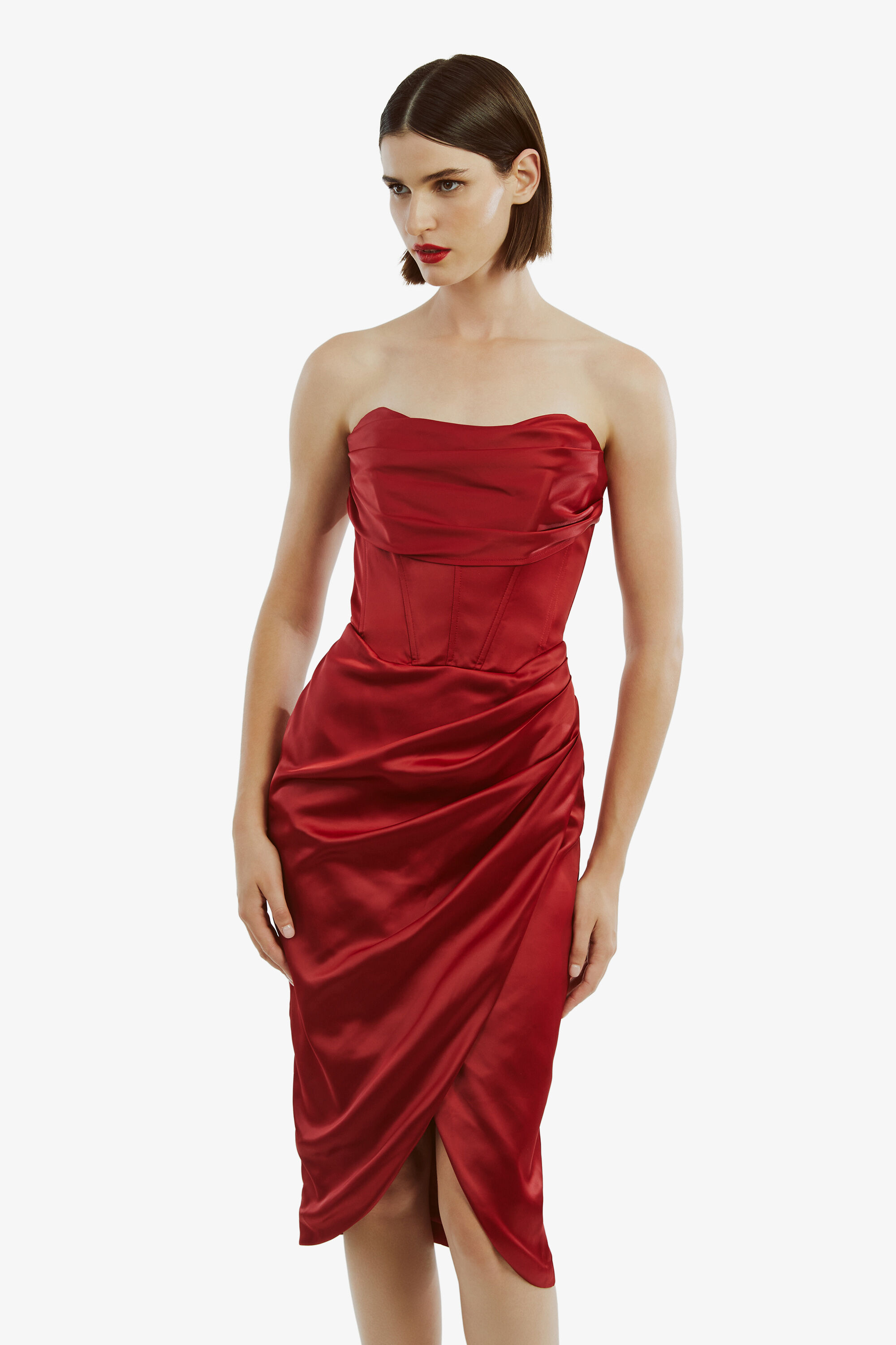 Jamila Corset Dress In Burgundy | Bardot