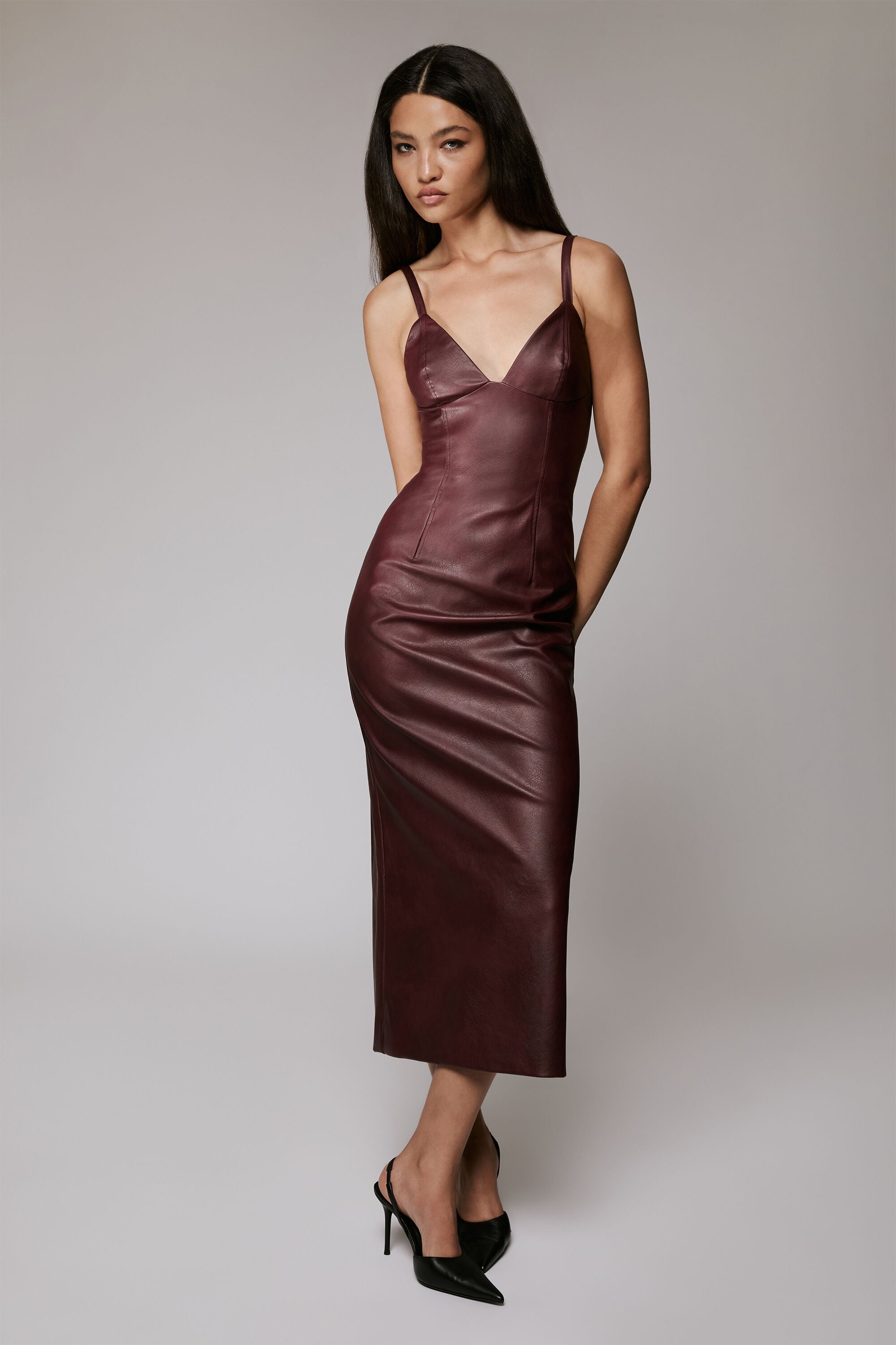 leather burgundy dress Bardot Estine Vegan Leather Dress Burgundy