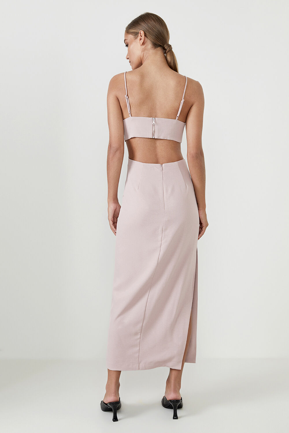 CUT OUT SLIT MIDI DRESS in colour PALE DOGWOOD