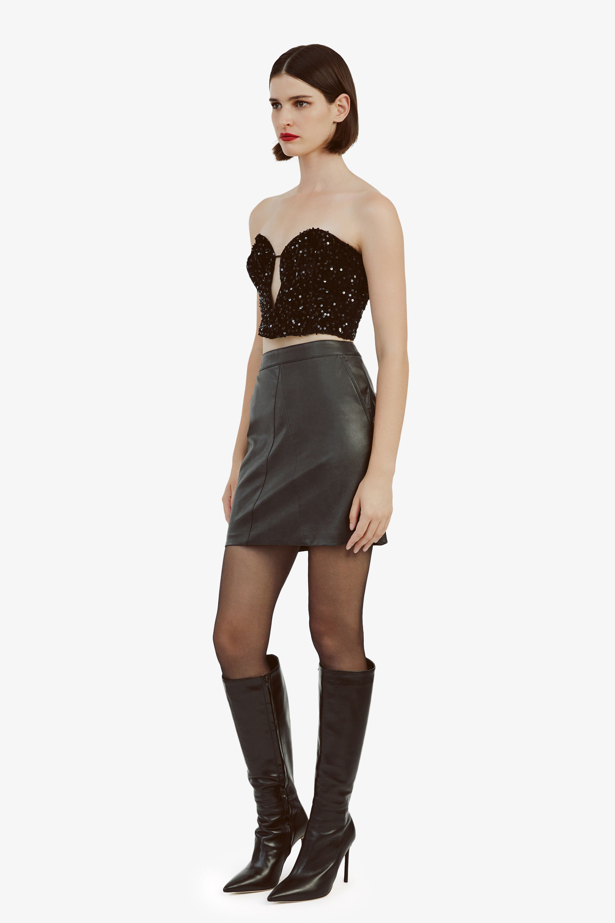 Eleni Velvet Sequin Bustier In Black Sqn | Bardot