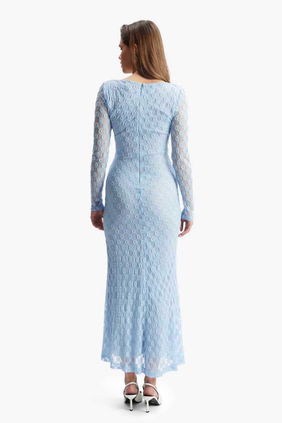 ADONI LACE MIDI DRESS in colour CORNFLOWER