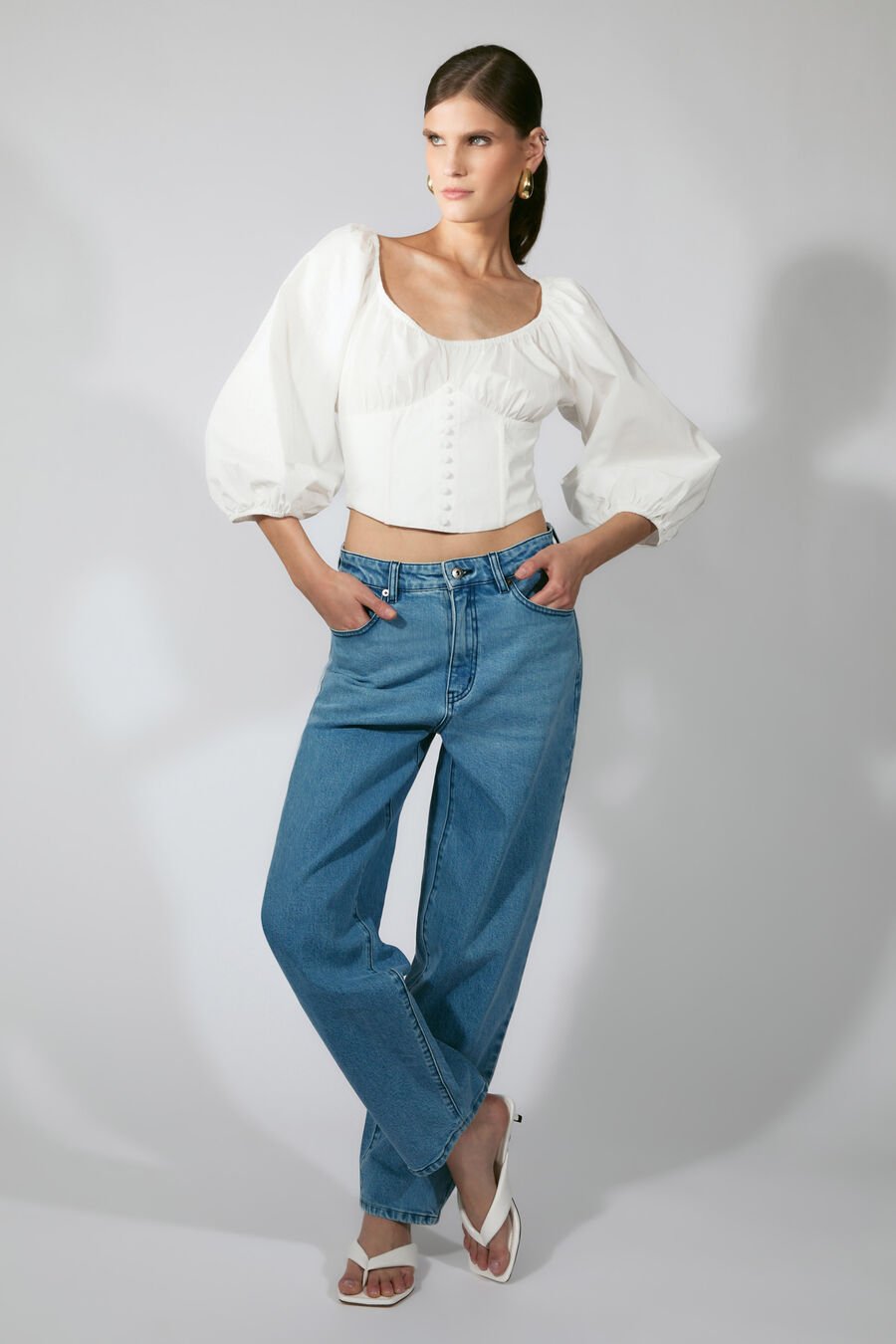 ALESSANDRA COTTON POPLIN TOP in colour ORCHID WHT