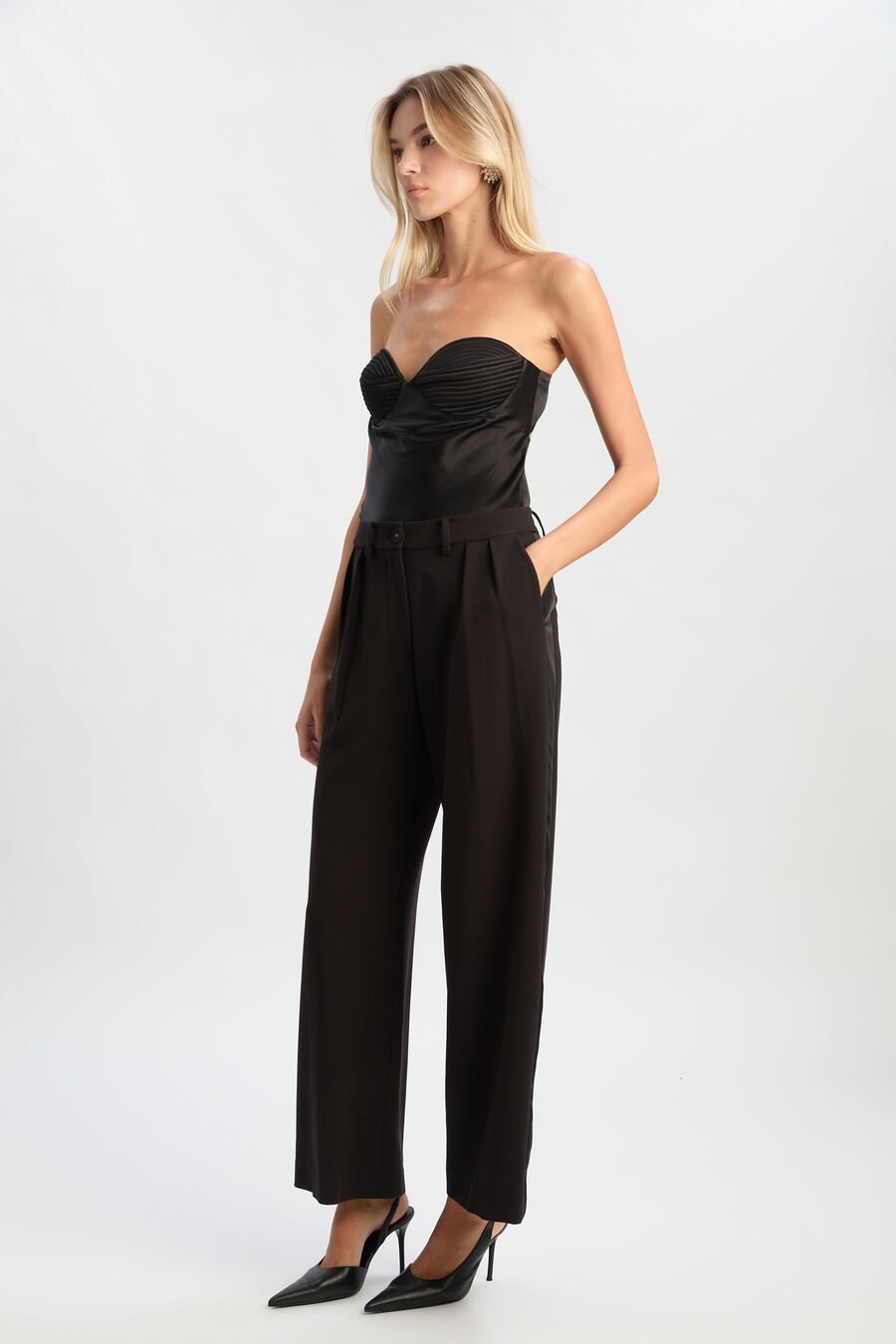 SLOANE SATIN DETAIL PANT in colour BLACK