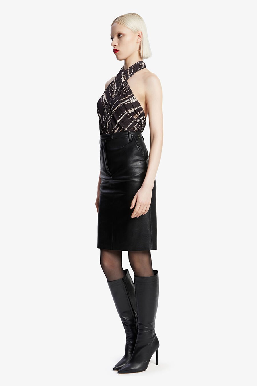 SILVIE PRINTED MESH BODYSUIT in colour BLACK/BROWN