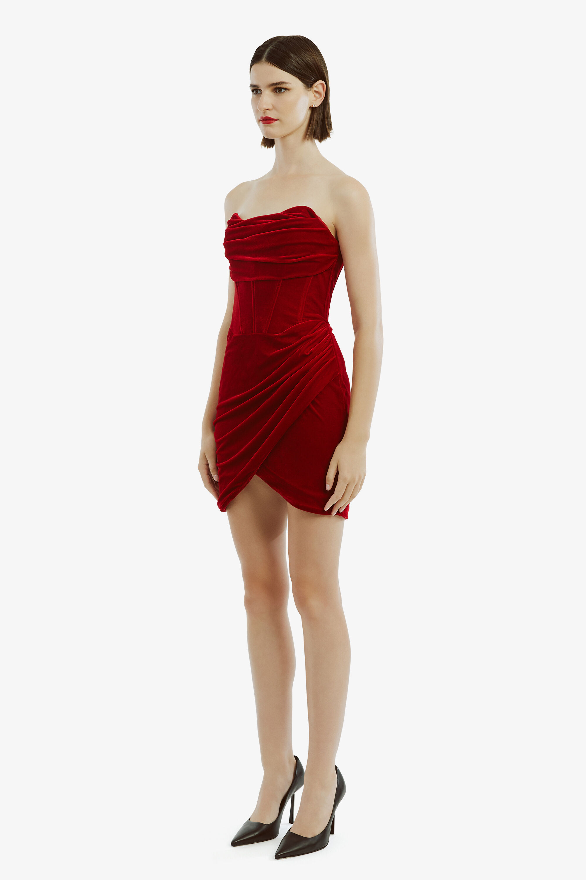 Claudette Mini Dress In Deep Red | Bardot