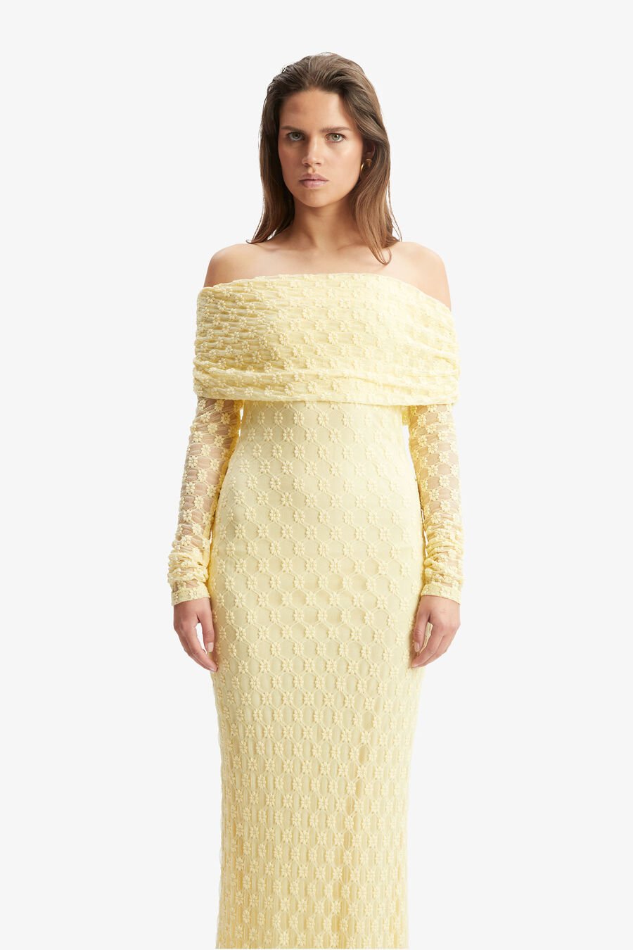 ADONI OFF SHOULDER MAXI DRESS in colour Canary Yellow