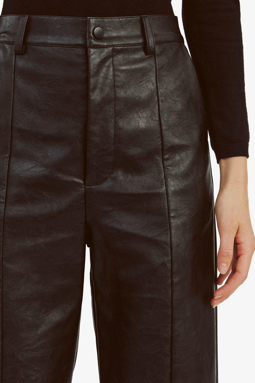 MARLOWE PU WIDE LEG PANT in colour CAVIAR