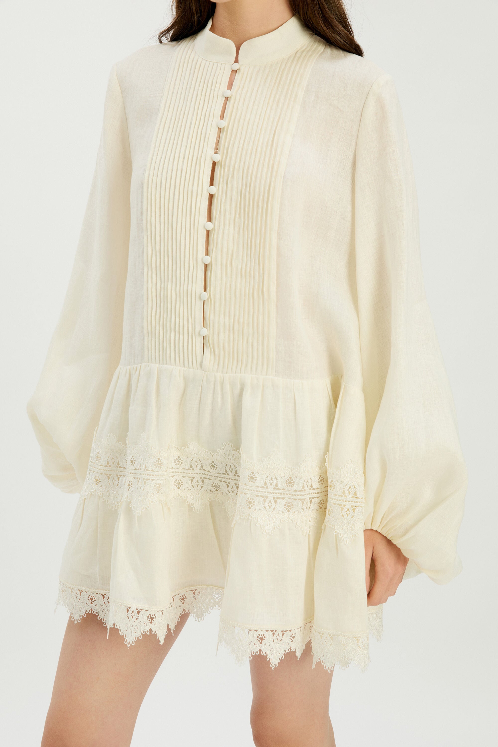 Antonia Lace Trim Mini Dress In Eggnog | Bardot