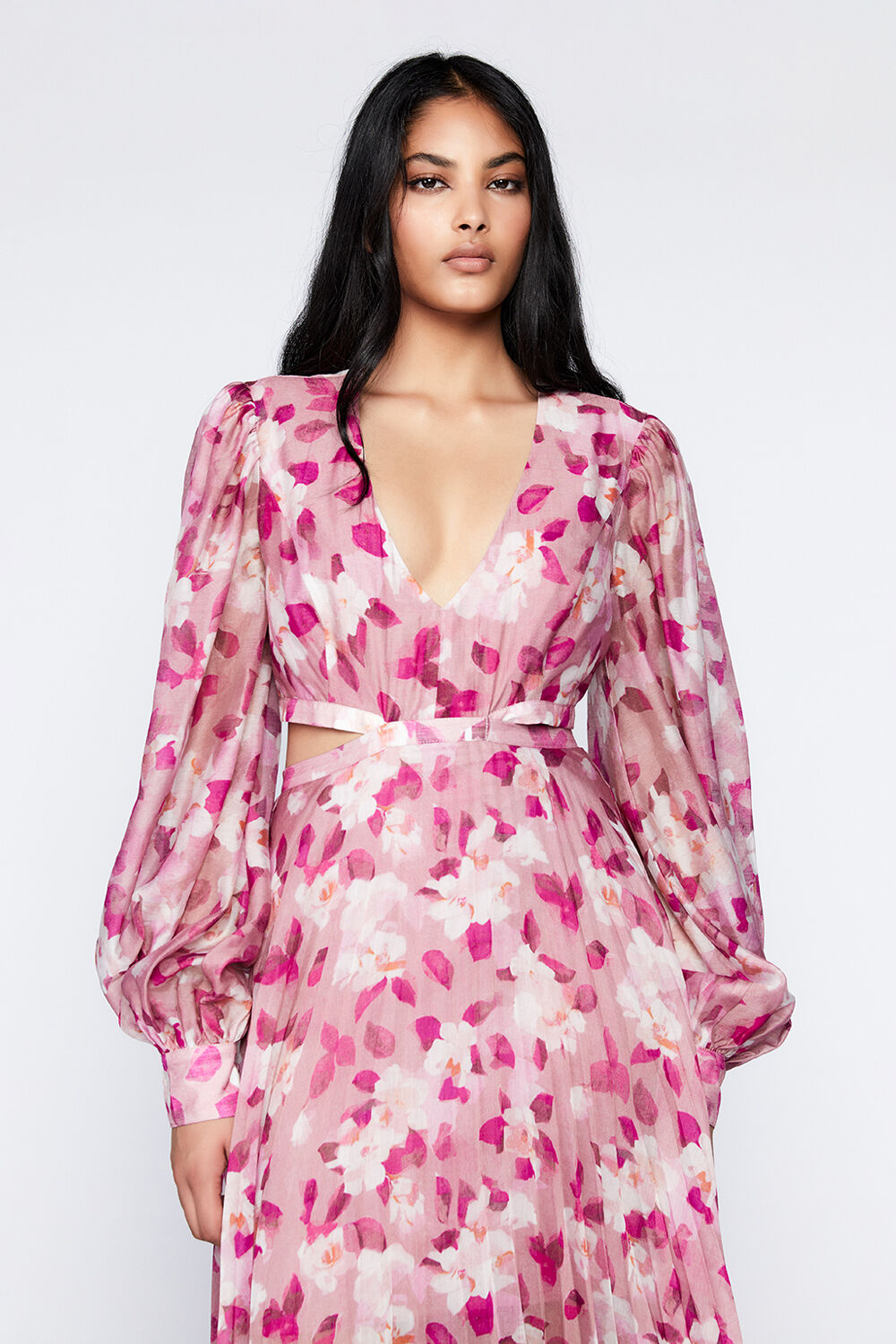 Bardot pleated midi dress 2025