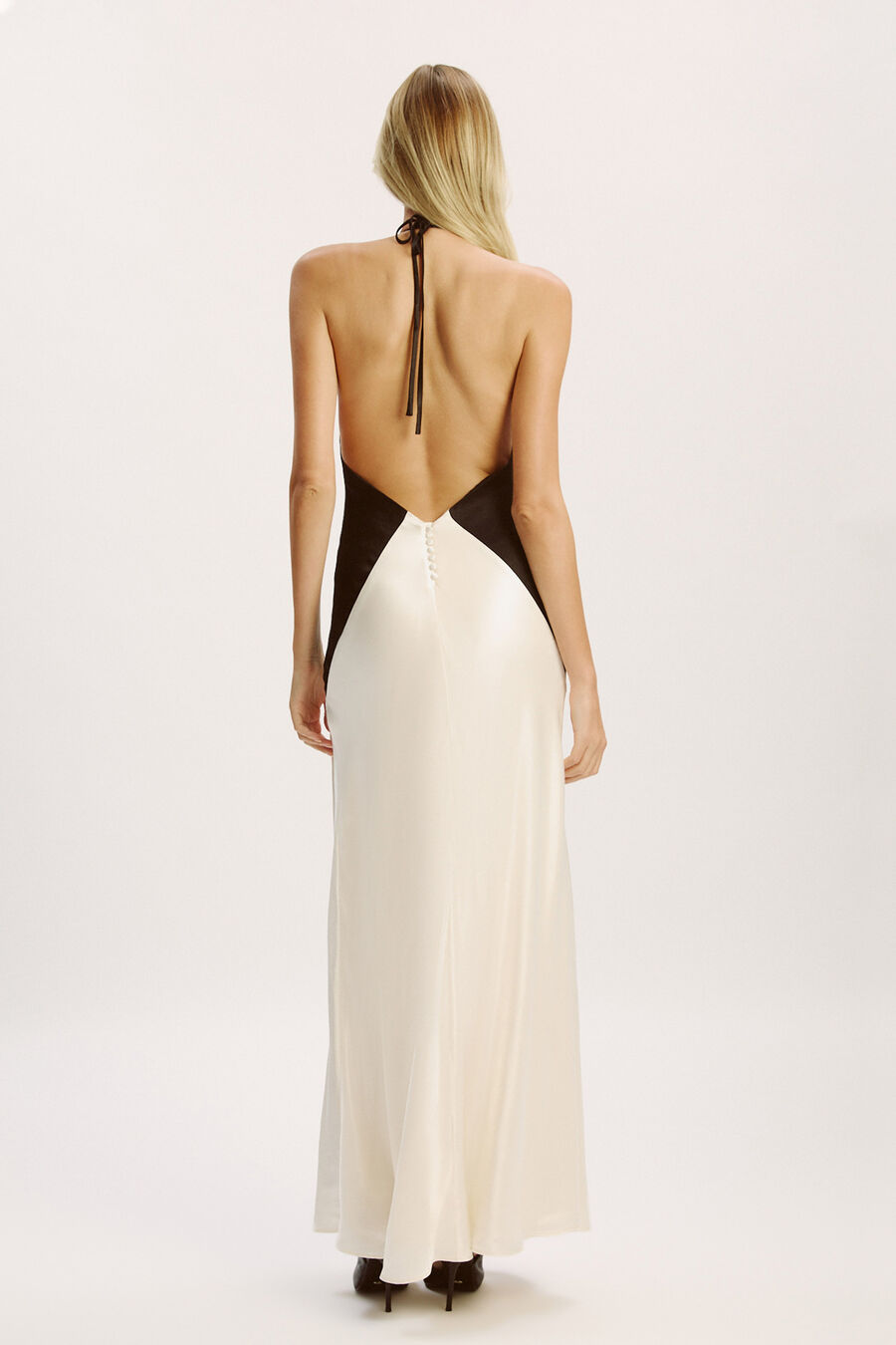 YVE CONTRAST HALTER DRESS in colour IVORY BLAC
