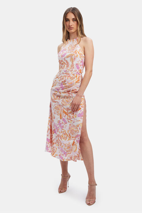 VERVE FLORAL MIDI DRESS in colour BRIGHT MARIGOLD
