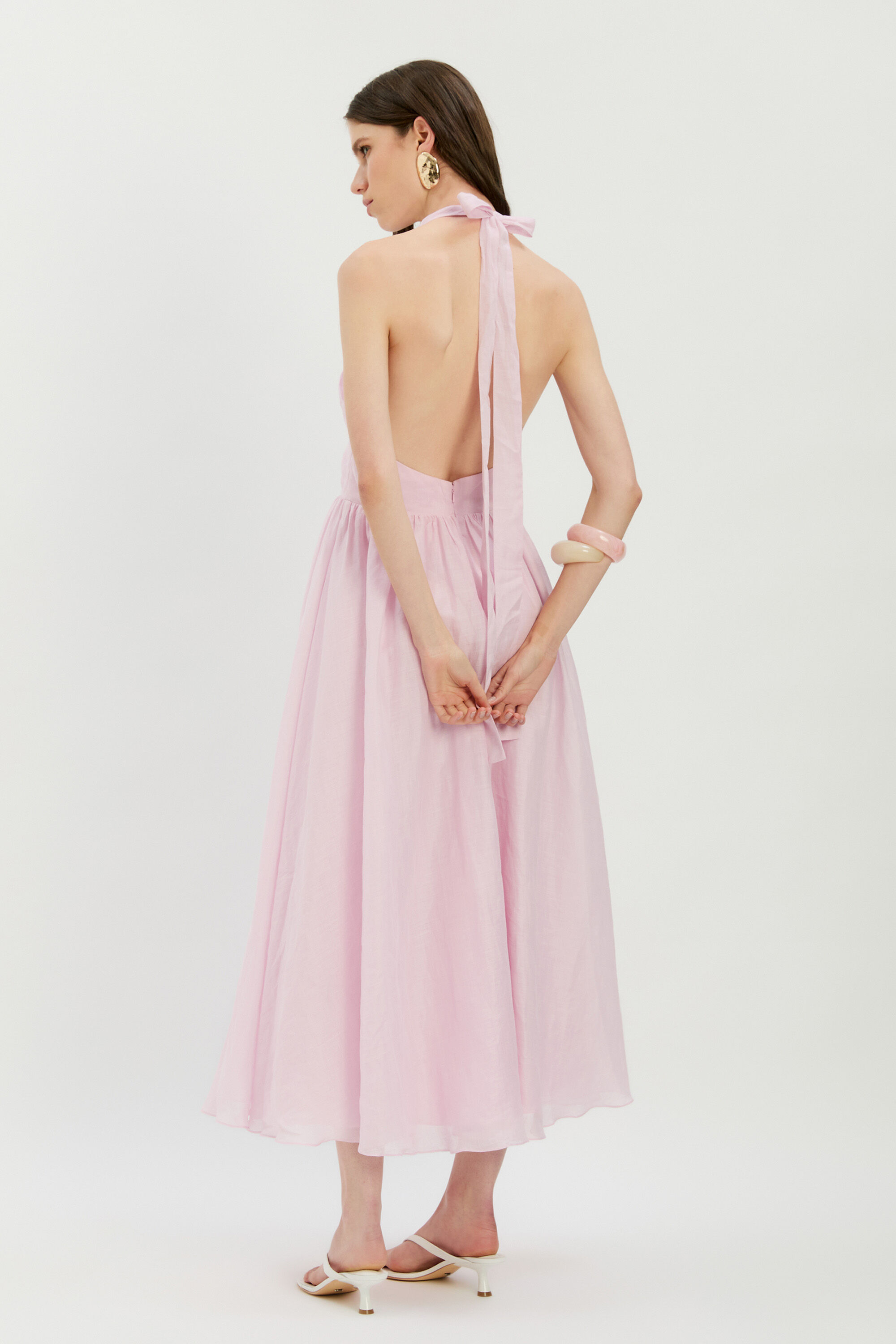 bardot halter midi dress Dorota Halter Neck Midi Dress In Bliss Pink