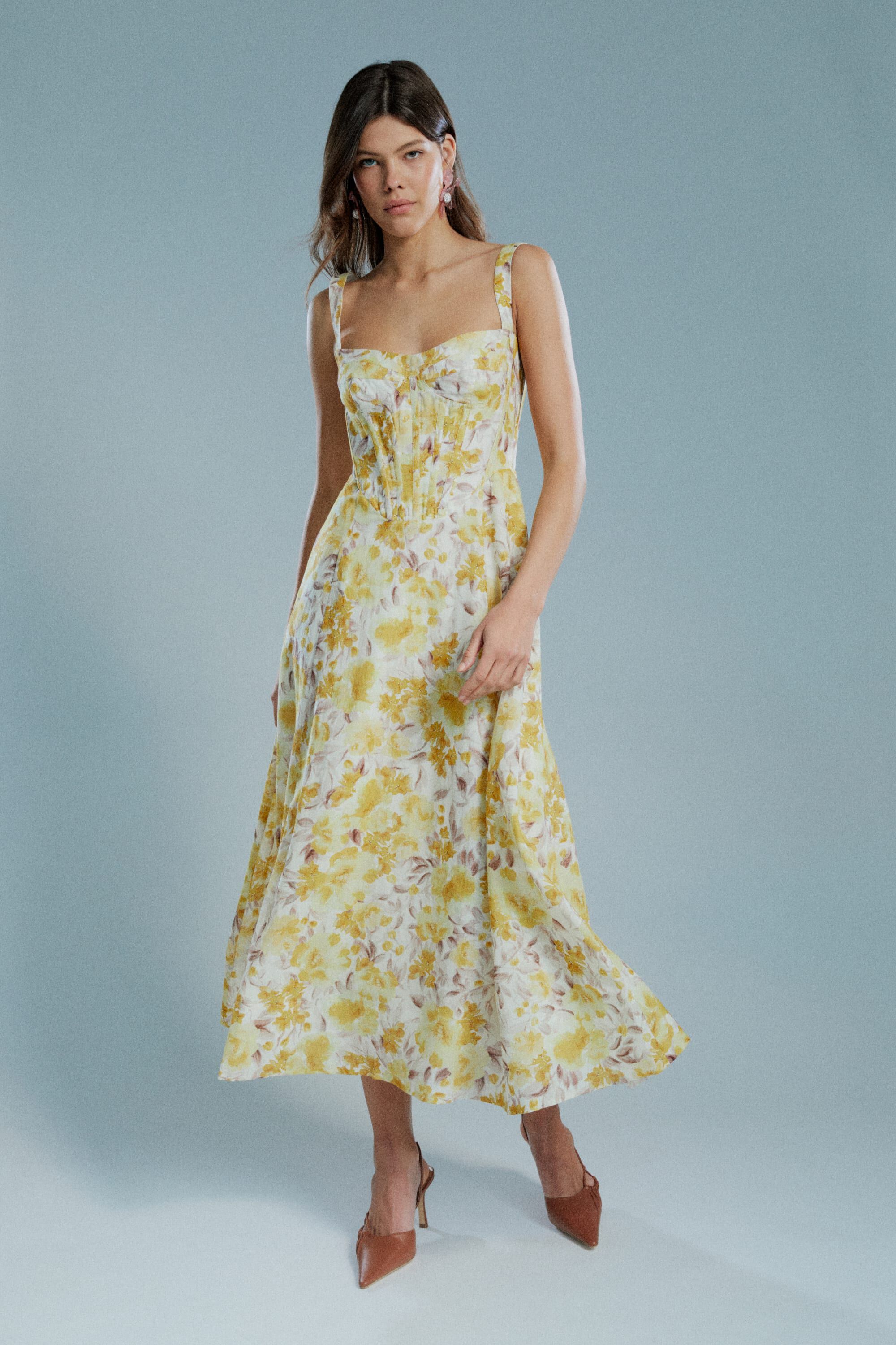 Peacocks yellow bardot dress online