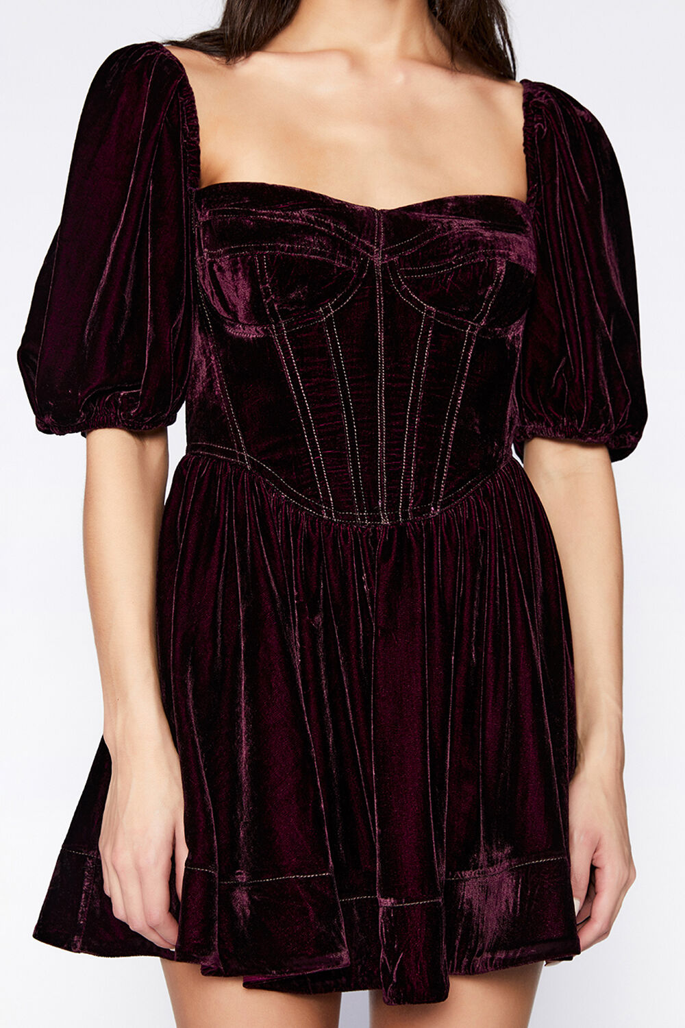 VELOUR CORSET MINI DRESS in colour BURGUNDY