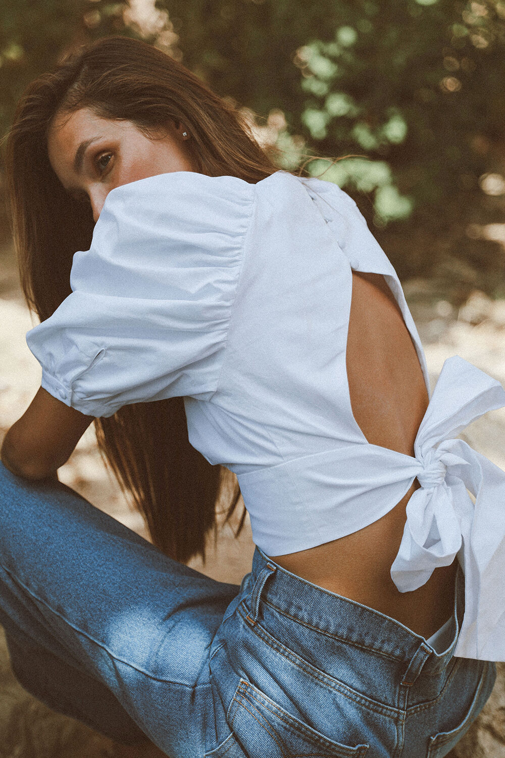 White bardot shop puff sleeve top
