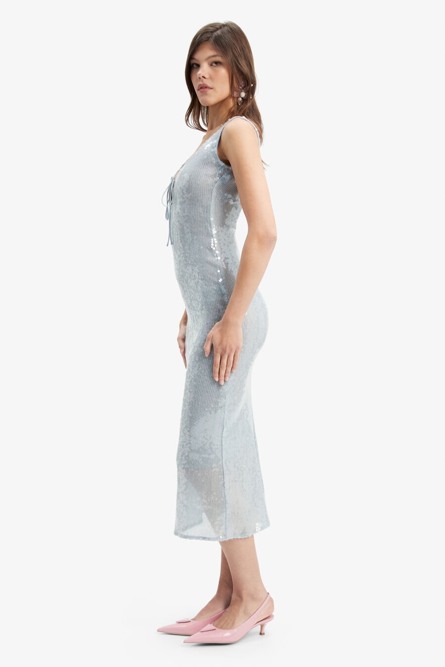 ISHA SEQUIN MIDI DRESS in colour LIGHT BLUE