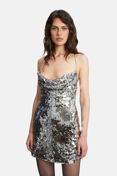 SHAI SEQUIN MINI DRESS in colour SILVER CLOUD