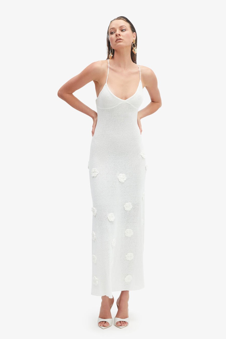 BRODY HALTER KNIT DRESS in colour IVORY