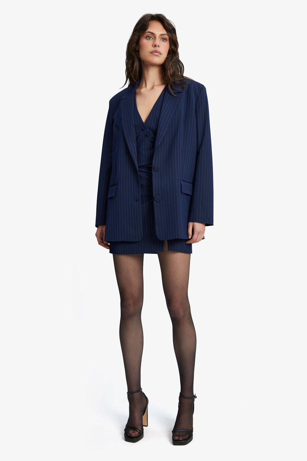 PIN STRIPE BLAZER in colour BLACK IRIS
