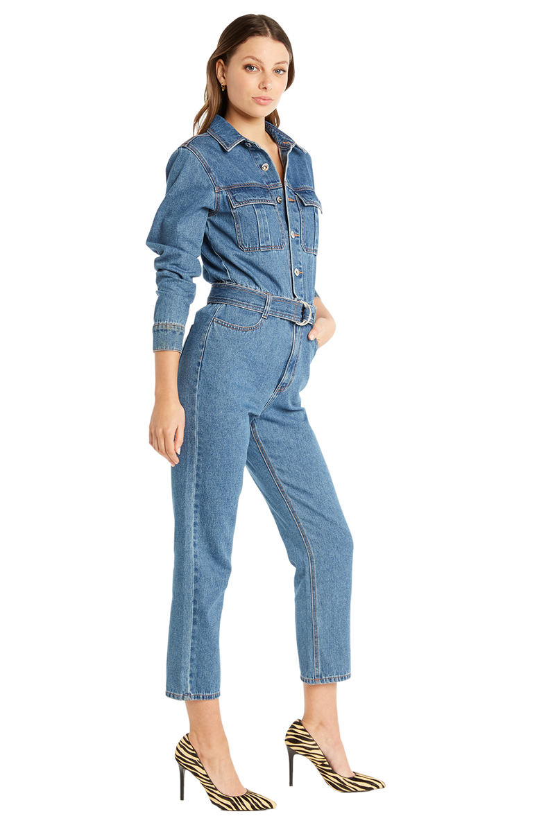 Denim jumpsuit bardot hot sale