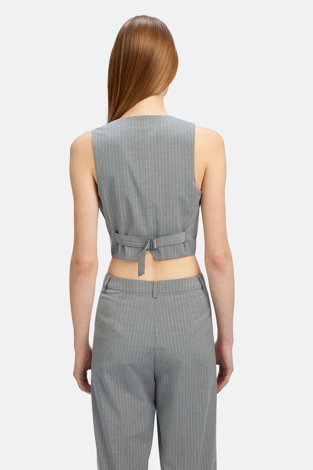 CALLISTA PIN STRIPE VEST in colour FROST GRAY