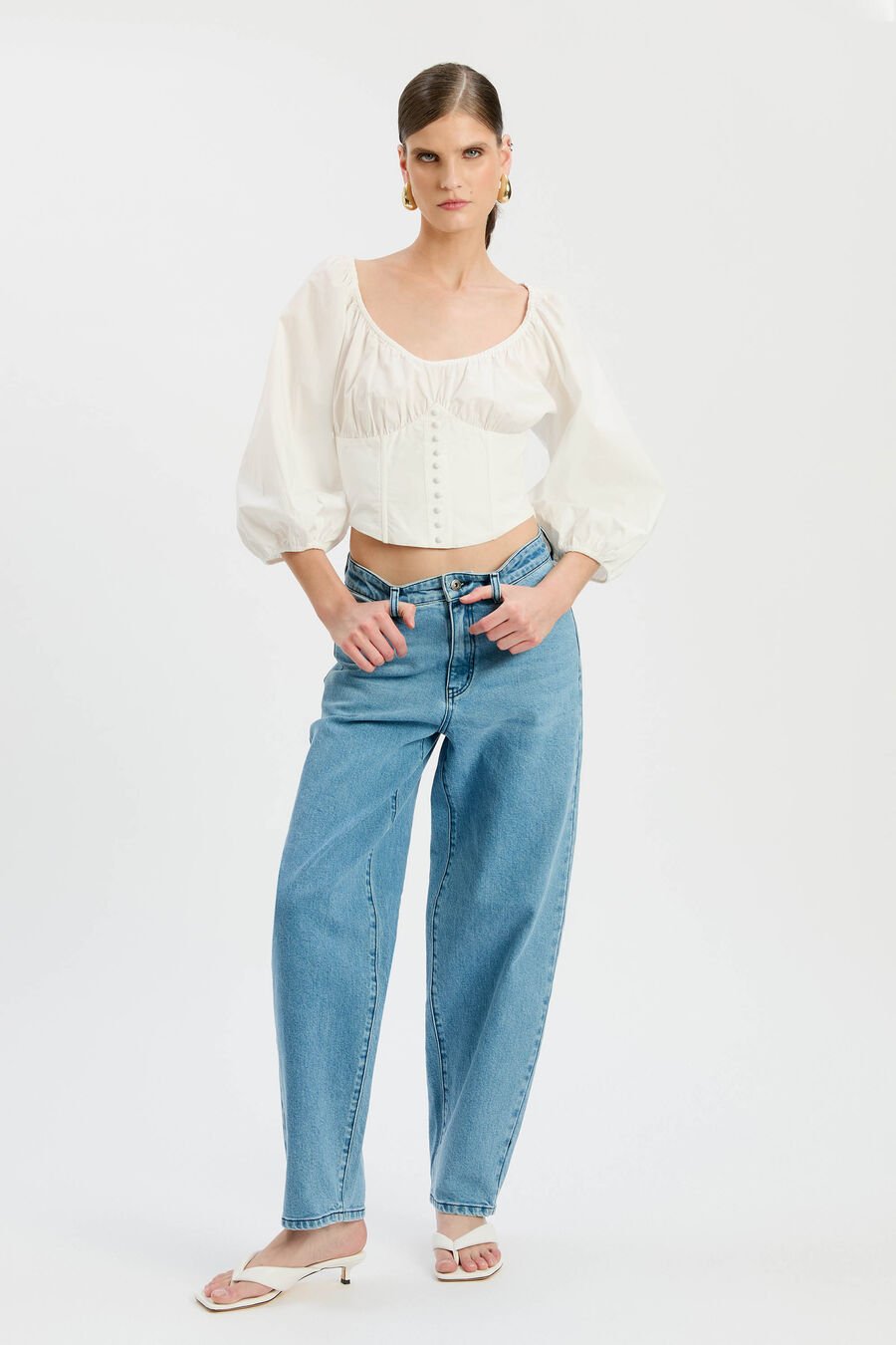 ALESSANDRA COTTON POPLIN TOP in colour ORCHID WHT