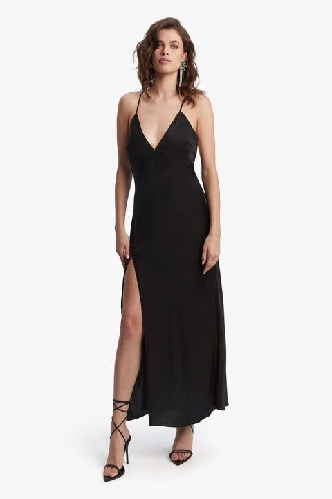 CARTELLINA SATIN MIDI DRESS in colour CAVIAR
