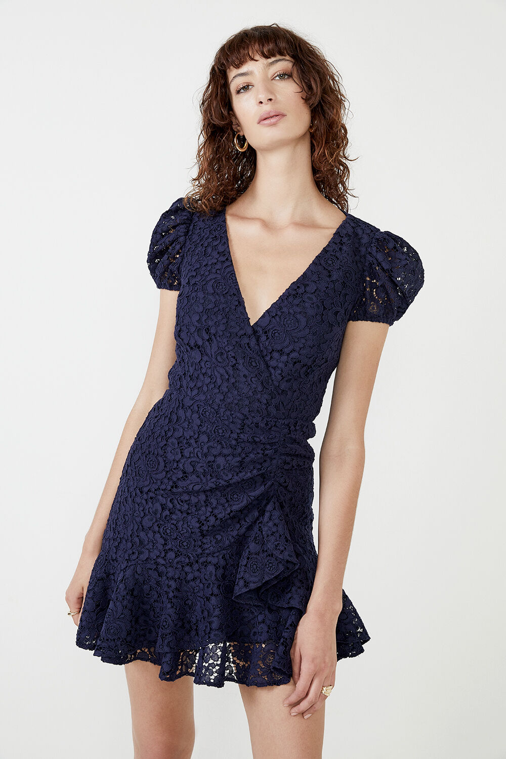 Navy bardot lace dress top