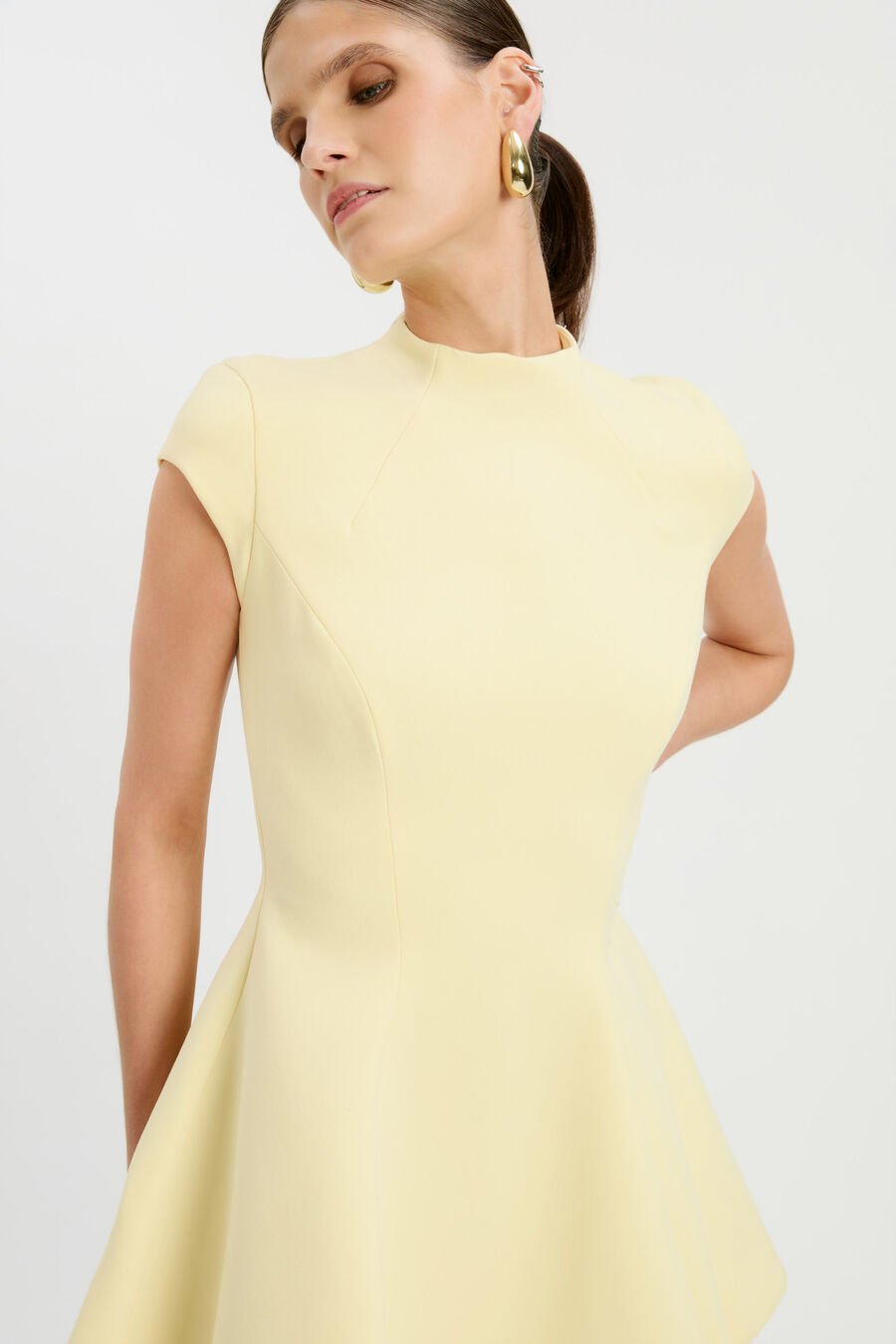 BECKETT HIGH NECK MINI DRESS in colour Canary Yellow