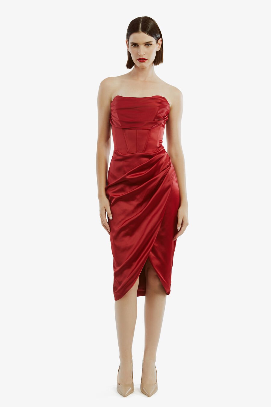 JAMILA CORSET DRESS in colour BURGUNDY