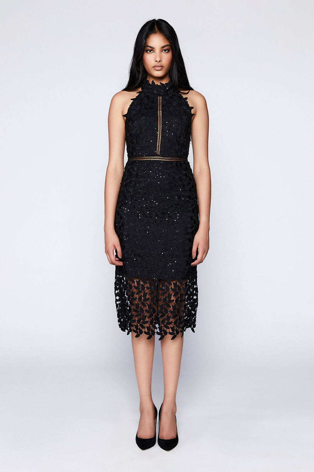 SEQUIN LEAF LACE DRESS