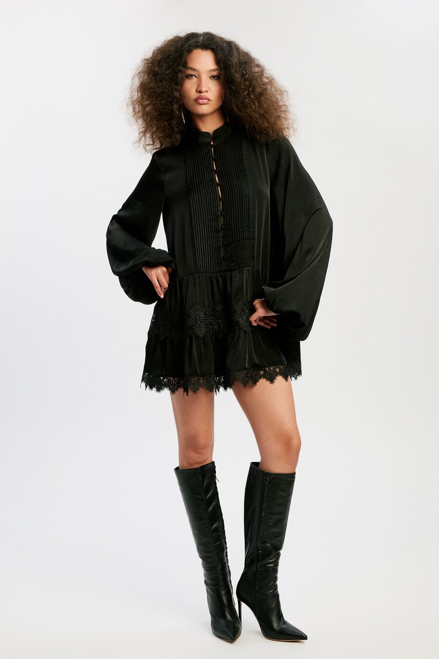 ANTONIA LACE TRIM MINI DRESS in colour BLACK