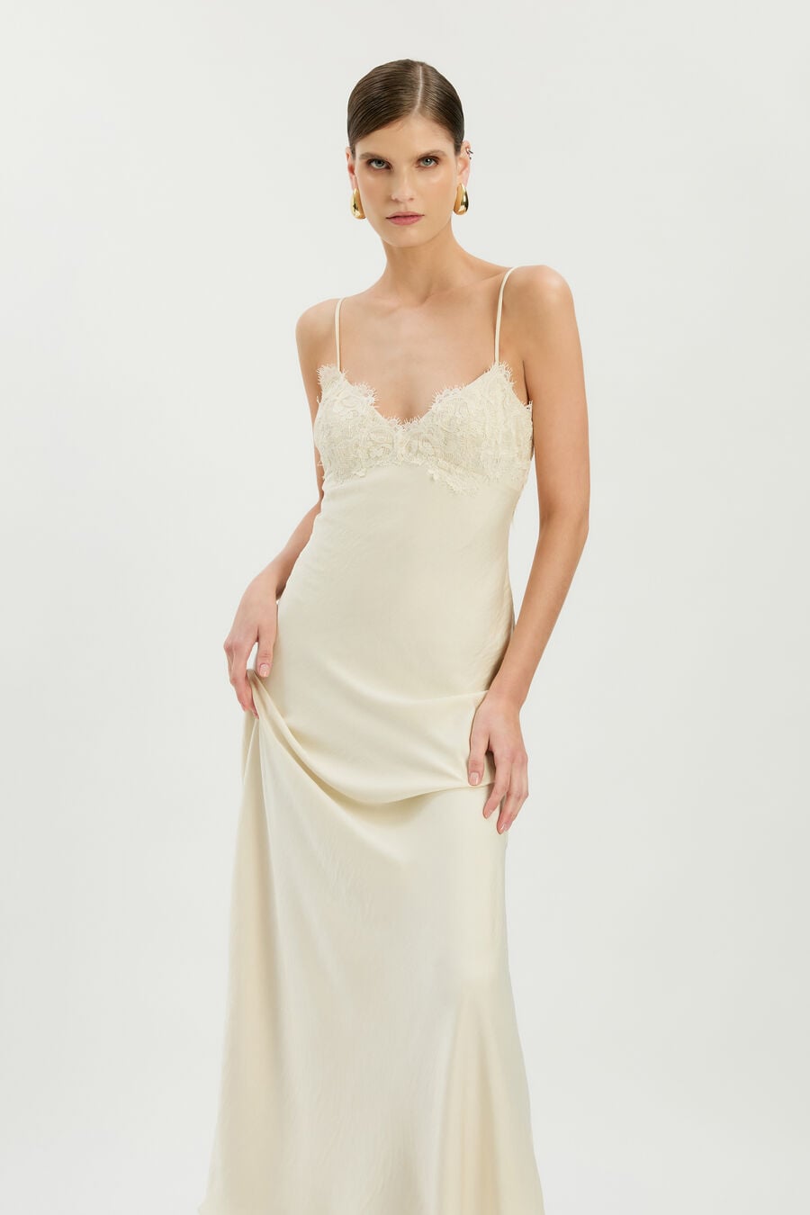 Elisan Lace Satin Maxi Dress