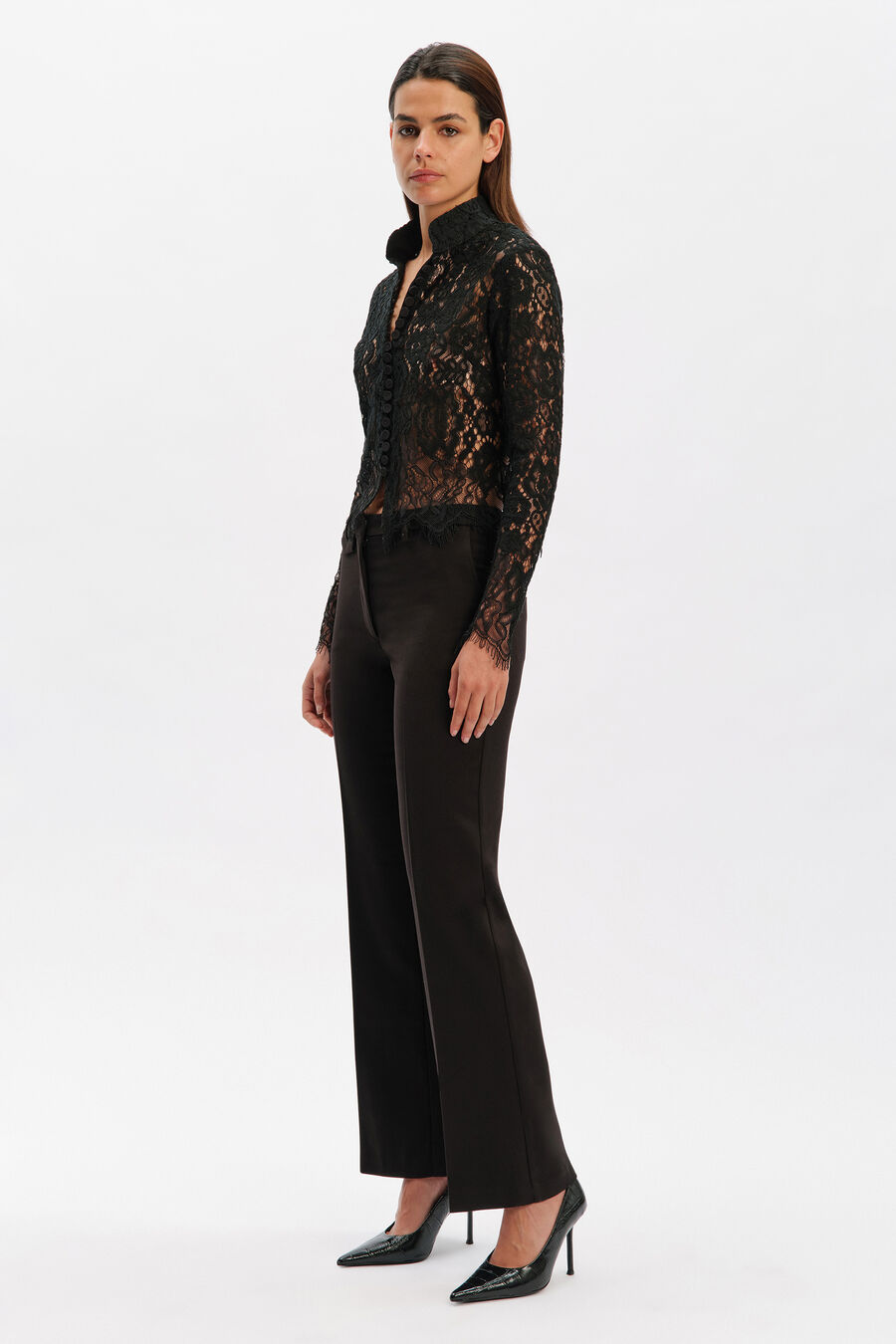 Remly Button Front Lace Top